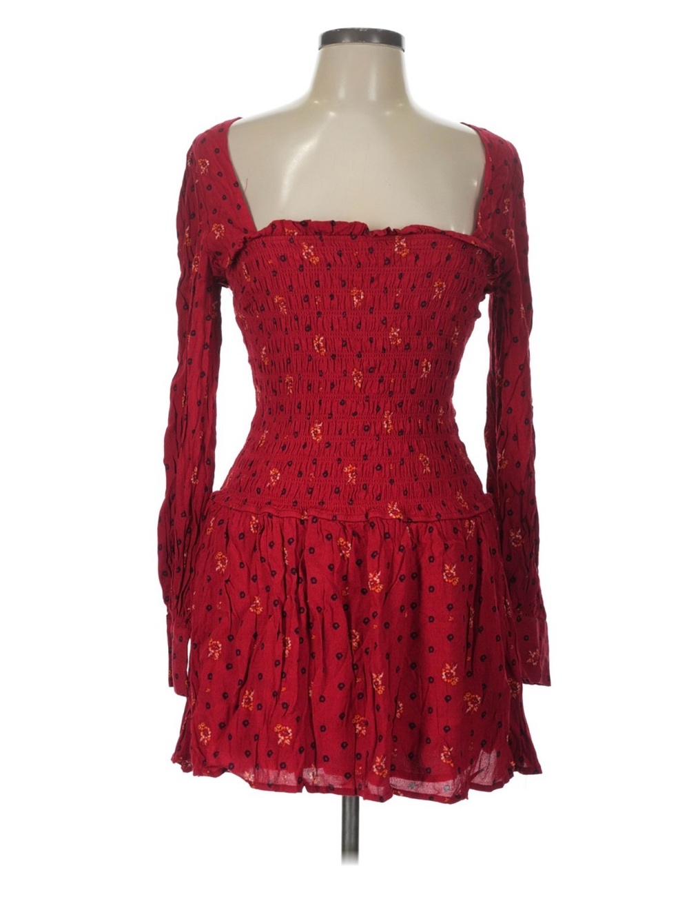 Free People Red Floral Smocked Midi Dress